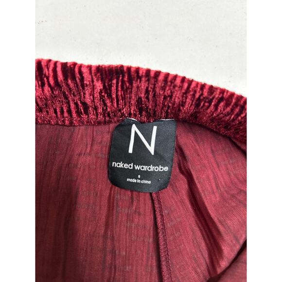 N by Naked Wardrobe Plush Velvet Wide Leg Pants in Wine. Size S. NWOT - Picture 4 of 6